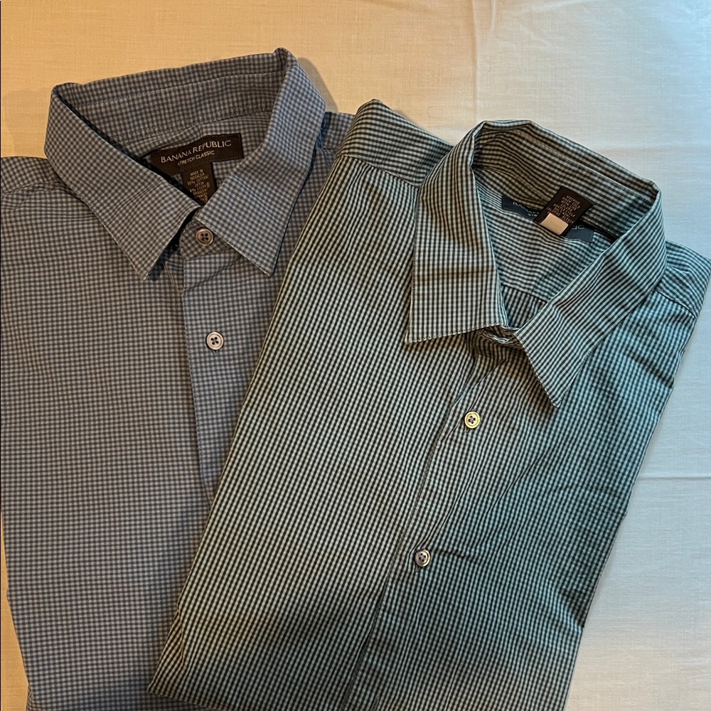 Banana Republic Men's Casual Shirts - Blue and Green